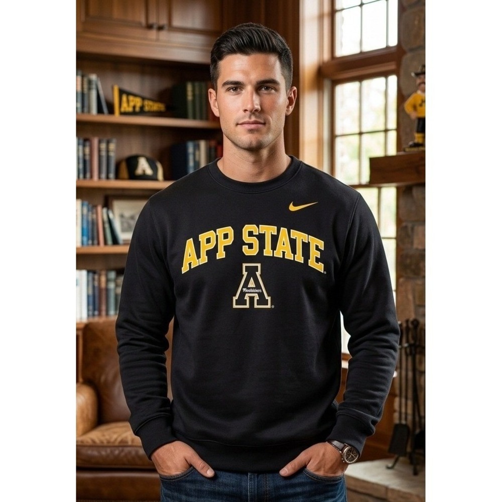 Nike App State Mountaineers Crewneck Sweatshirt Men Small Black Pullover Outdoor